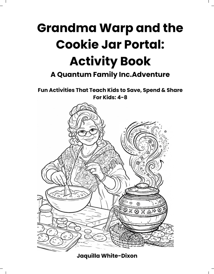 Grandma Warp and the Cookie Jar Portal activity bundle showing workbook pages, answer key, and parent guide for kids learning