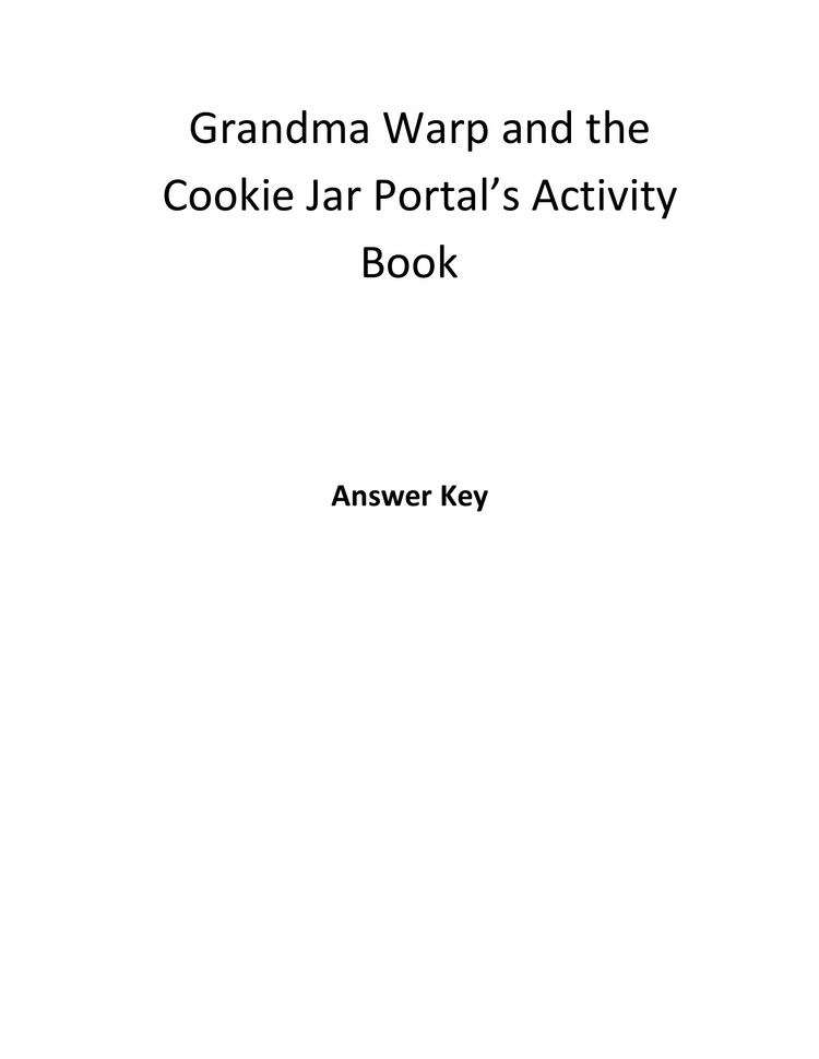 Grandma Warp and the Cookie Jar Portal's Activity Book Answer Key showing completed pages and guided solutions for kids